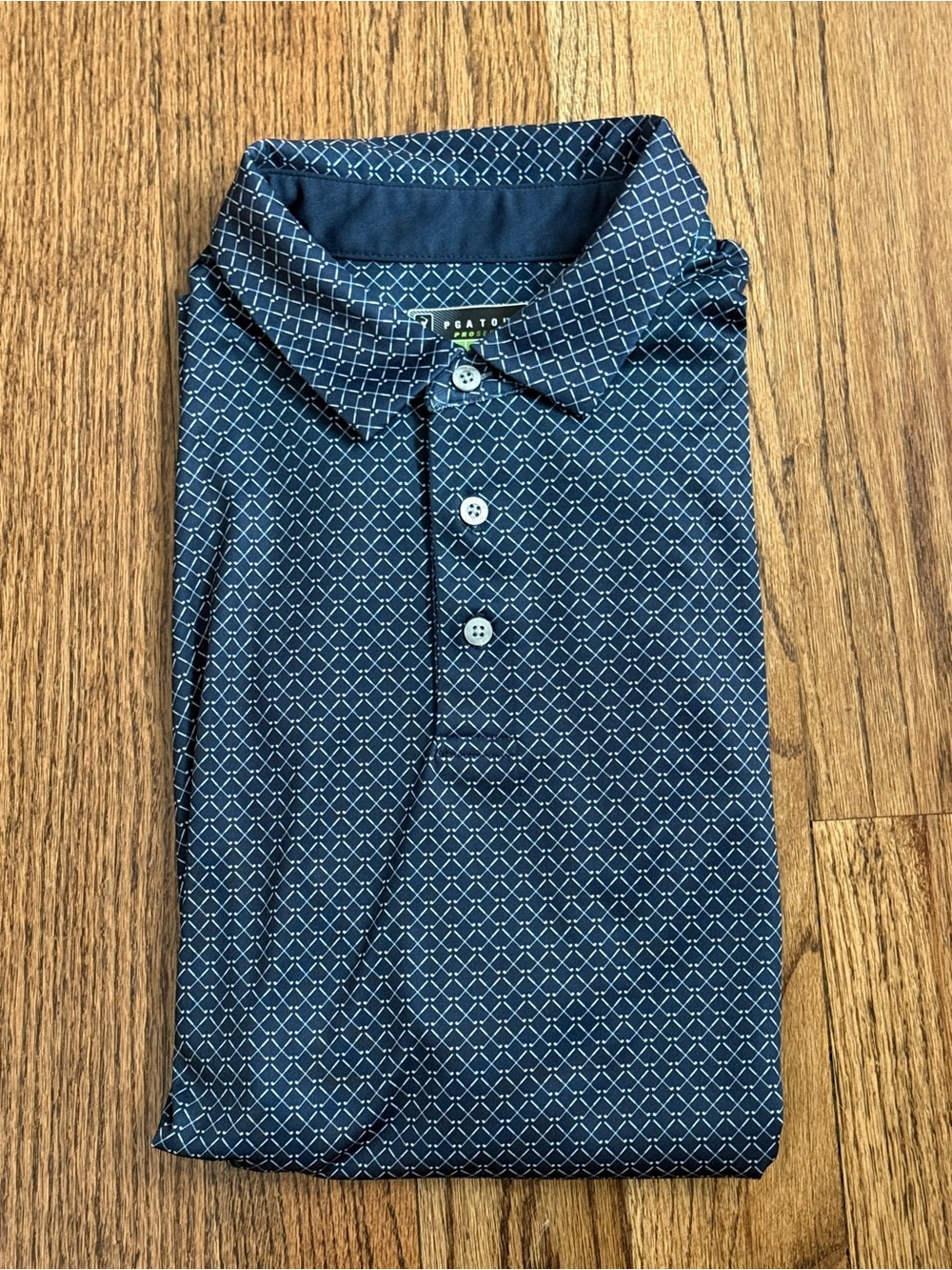 PGA Tour Men’s Short Sleeve  Navy Polo with White Diamond Print